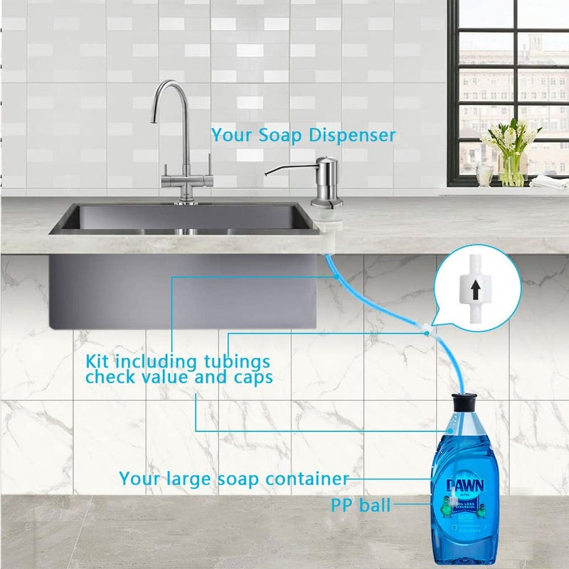 izolor Soap Dispenser for Kitchen Sink, Brushed Nickel Countertop Soap Dispenser Pump, 47" Silicone Extension Tube Connect to The Soap Bottle Directly, Say Goodbye to Frequent Refills (Brushed Nickel) - Image 2